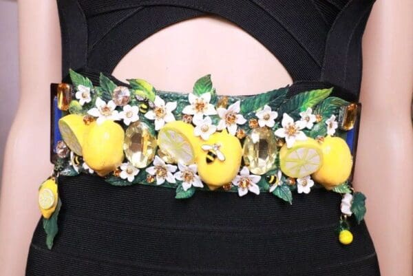 SOLD! 8014 Baroque Runway Sicilian Vivid Lemon Fruit Corset Waist Belt Size S, L, M