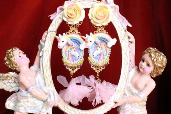 SOLD! 8016 Unicorn Rainbow Roses Hand Painted Studs Earrings