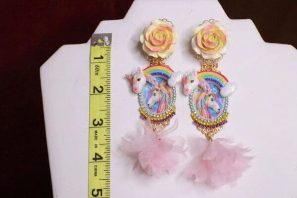 SOLD! 8016 Unicorn Rainbow Roses Hand Painted Studs Earrings - Image 6
