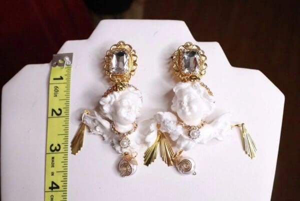 SOLD! 8019 Baroque White Large Chubby Cherubs Angels Dangle Earrings - Image 6