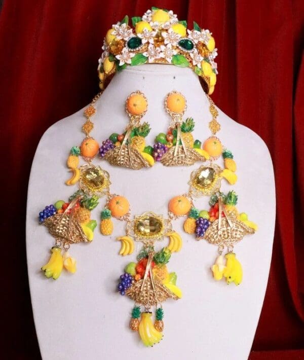 SOLD! 8023 Baroque Tropical Fruit Basket Hand Panted Necklace