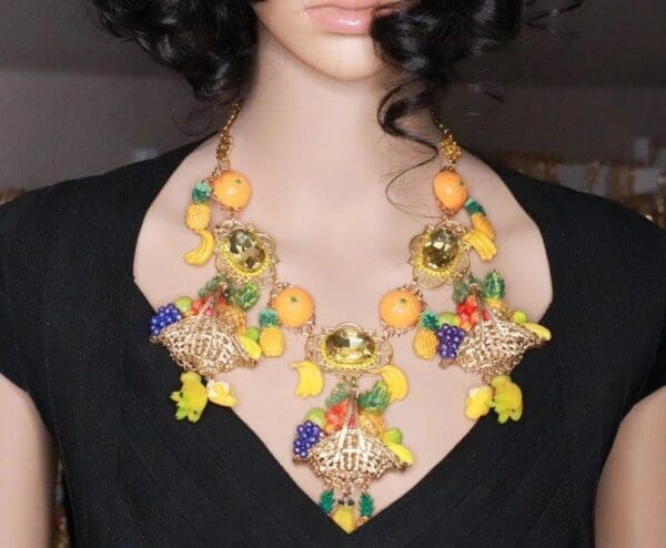 SOLD! 8023 Baroque Tropical Fruit Basket Hand Panted Necklace - Image 3