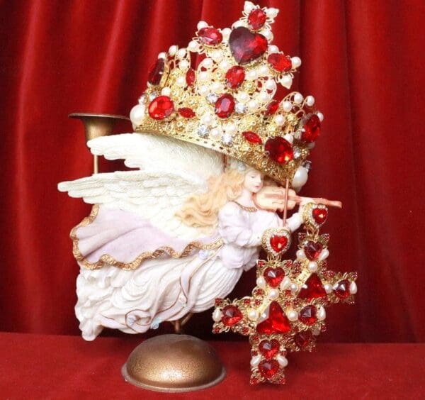 SOLD! 8037 Alta Moda Baroque Huge Filigree Red Hearts Crystal Cross Studs - Image 2