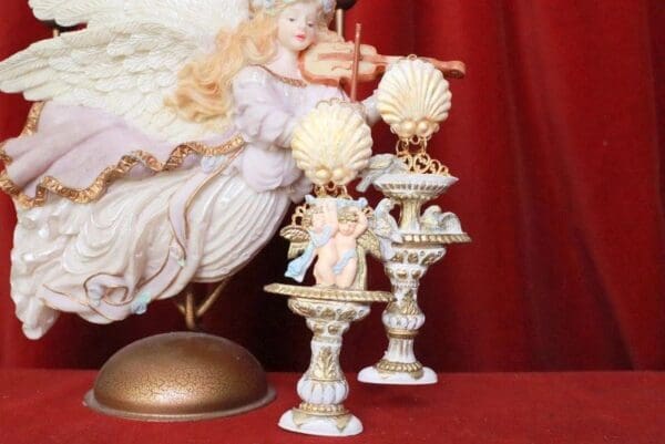 SOLD! 8044 Baroque Fountain Long Dove Cherubs Earrings Studs - Image 6