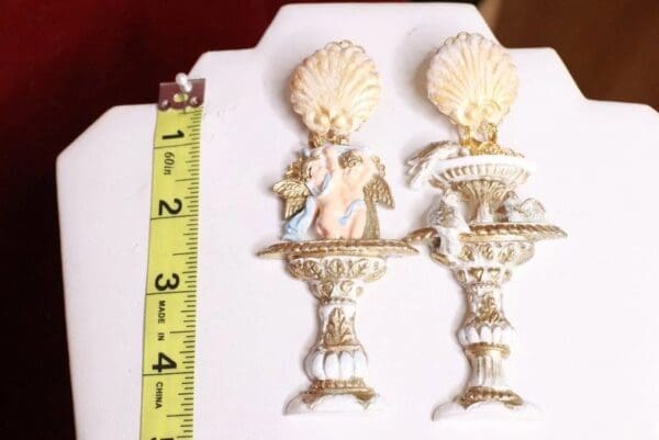 SOLD! 8044 Baroque Fountain Long Dove Cherubs Earrings Studs - Image 7