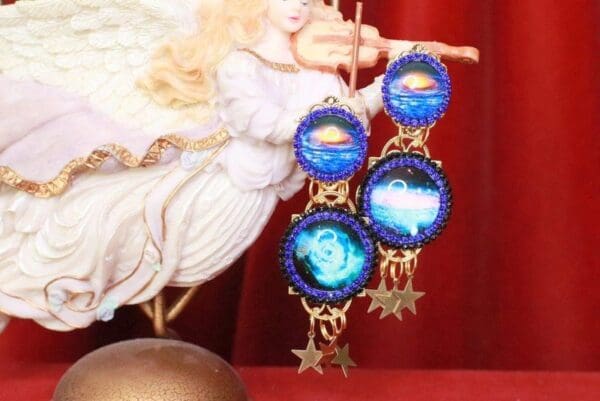 SOLD! 8046 Enamel The Future Is Female Celestial Cameo Earrings - Image 3