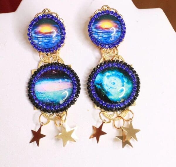 SOLD! 8046 Enamel The Future Is Female Celestial Cameo Earrings - Image 7