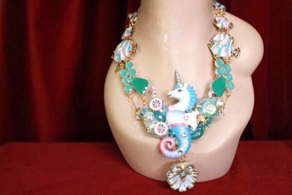 SOLD! 8047 Set Of Nautical Unicorn Sea Horse Genuine Chalcedony Necklace+ Earrings - Image 9
