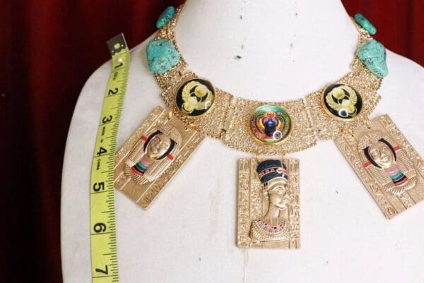 SOLD! 8052 Egyptian Revival Genuine Turquoise 3D Effect Statement Huge Necklace - Image 8