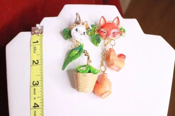 SOLD! 8062 Enamel Bunny Fox Cabbage Chicken Irregular Earrings Studs - Image 2