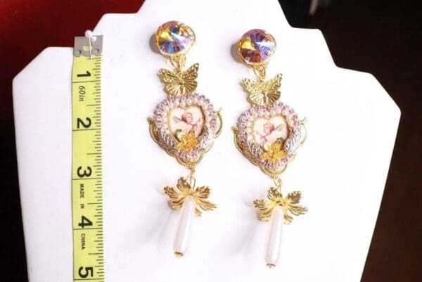 SOLD! 8064 Baroque Cherubs Tulip Pearl Dangle Butterfly Earrings Studs - Image 3