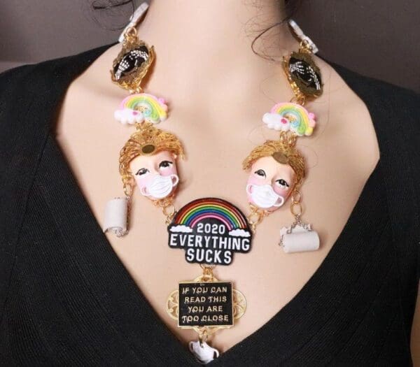 SOLD! 8071 Set Of Enamel Everything Sucks 2020 Unusual Necklace+ Earrings