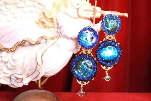 SOLD! 8072 Celestial Planets Cameo Satellite Cameo Earrings - Image 2