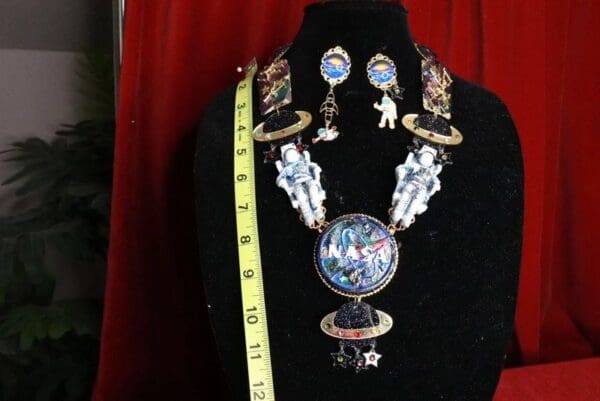 SOLD! 8074 Set Of Celestial NASA Astronauts Iridescent Necklace+ Earrings - Image 2