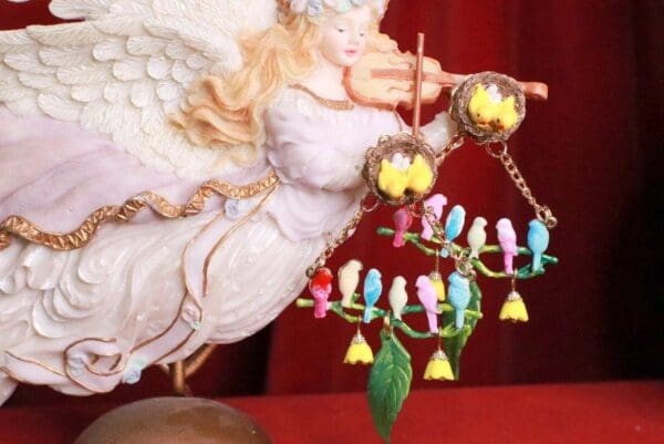 SOLD! 8075 Enamel Hand Painted Birds Dangle Flowers Massive Statement Earrings
