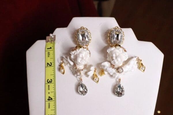 SOLD! 8076 Baroque White Large Chubby Cherubs Angels Dangle Earrings - Image 3