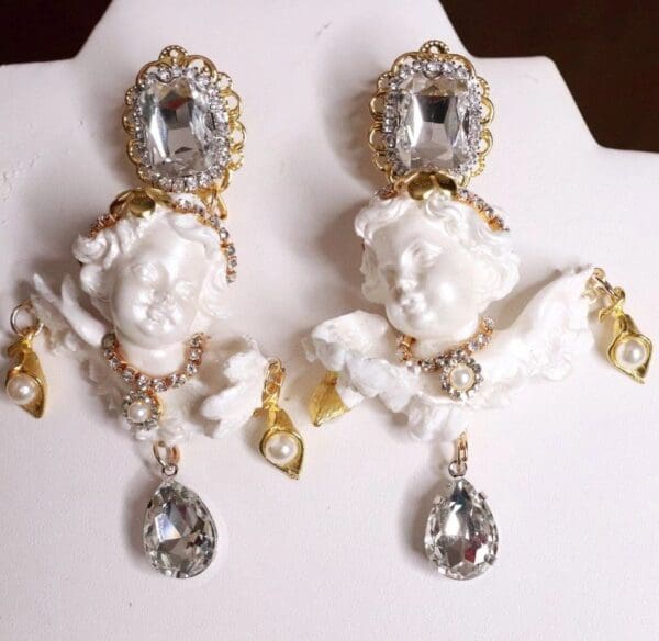 SOLD! 8076 Baroque White Large Chubby Cherubs Angels Dangle Earrings - Image 4