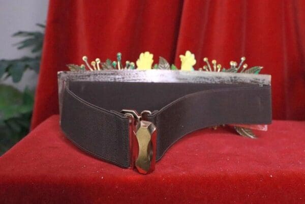 SOLD! 8081 Art Nouveau Hand Painted Pearlish Parrots Tropical Dona Anna Flowers Embellished Waist Gold Belt Size S, L, M - Image 8