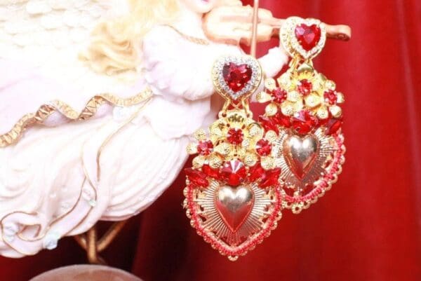 SOLD! 8101 Alta Moda Sacred Heart Baroque Huge Filigree Studs - Image 2