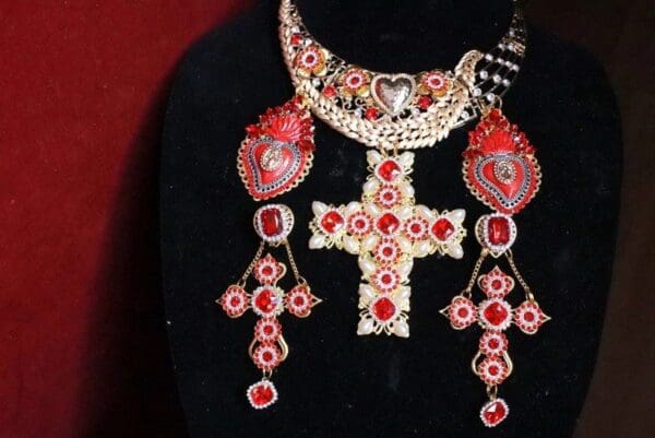 SOOLD! 8102 Alta Moda Sacred Hearts Cross Red Rhinestone Massive Necklace - Image 2