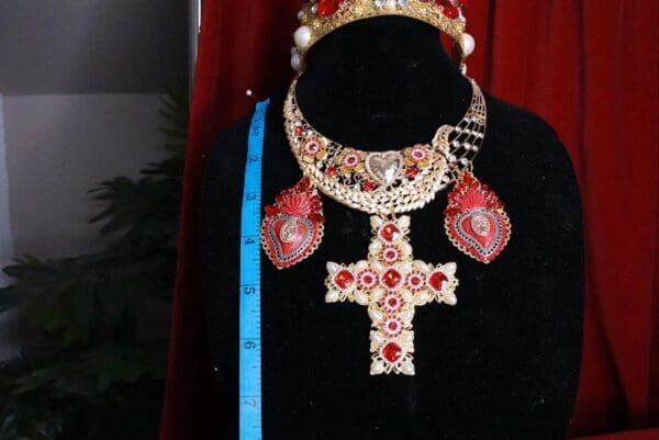 SOOLD! 8102 Alta Moda Sacred Hearts Cross Red Rhinestone Massive Necklace - Image 6