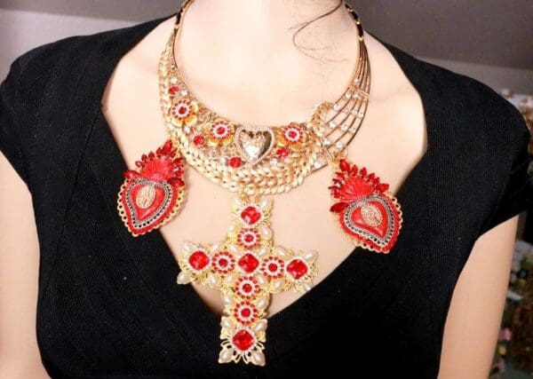 SOOLD! 8102 Alta Moda Sacred Hearts Cross Red Rhinestone Massive Necklace - Image 8