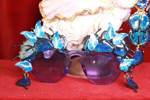 SOLD! 8116 Baroque Butterfly Winged Purple See Through Embellished Sunglasses - Image 2
