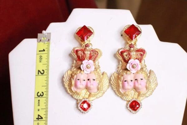 SOLD! 8121 Baroque Cherubs Angels Crown Long Earrings - Image 3