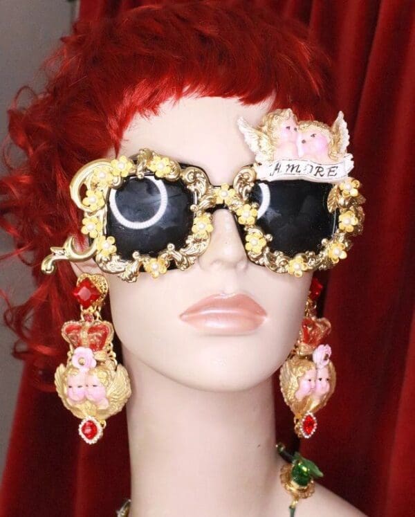 SOLD! 8121 Baroque Cherubs Angels Crown Long Earrings - Image 5