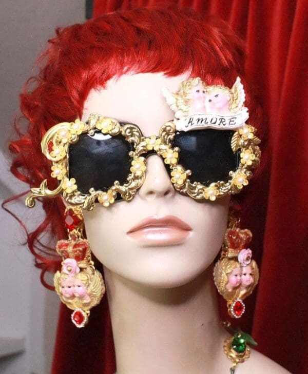 SOLD! 8123 Baroque Cherubs Angels Banner Amore Embellished Sunglasses - Image 4