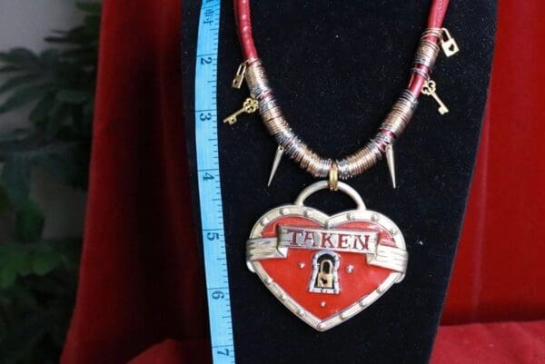 SOLD! 8124 Baroque Massive Metal TAKEN Heart Statement Necklace - Image 2