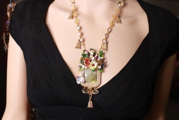 SOLD! 8133 Genuine Prehnite Citrine Opal Pearl Enamel Cats Dogs Massive Pendant Necklace - Image 8