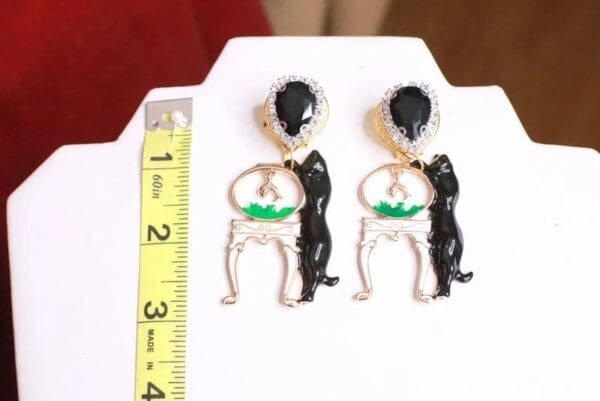 SOLD! 8137 Unusual Baroque Enamel Victoran Cat Fish Earrings - Image 3