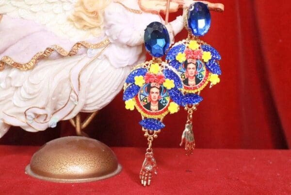 SOLD! 8138 Frida Kahlo Abstract Colorful Studs Earrings - Image 2
