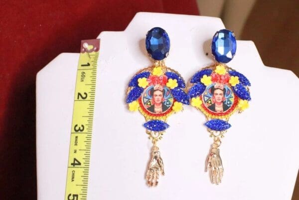 SOLD! 8138 Frida Kahlo Abstract Colorful Studs Earrings - Image 3