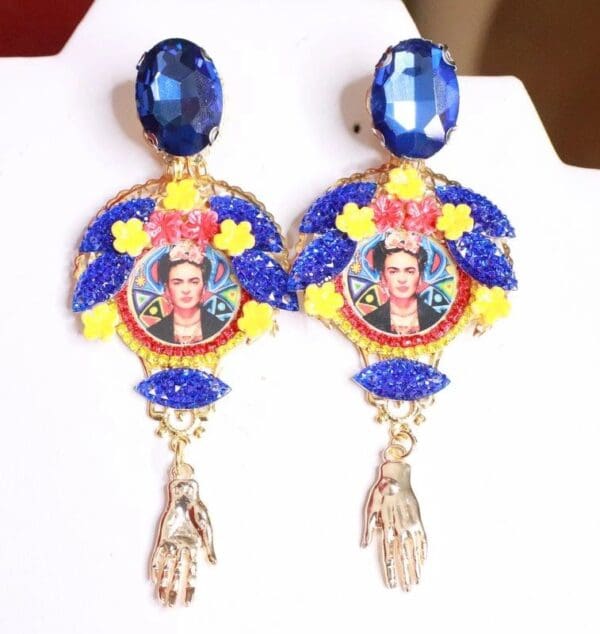 SOLD! 8138 Frida Kahlo Abstract Colorful Studs Earrings - Image 4