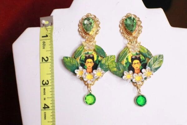 SOLD! 8139 Frida Kahlo Green Leaf Studs Earrings - Image 4