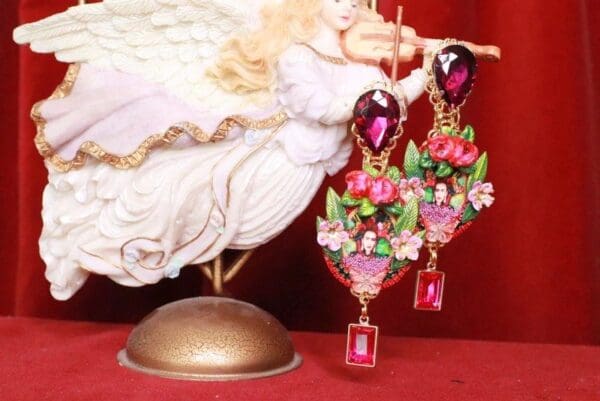 SOLD! 8141 Frida Kahlo Fuchsia Studs Earrings