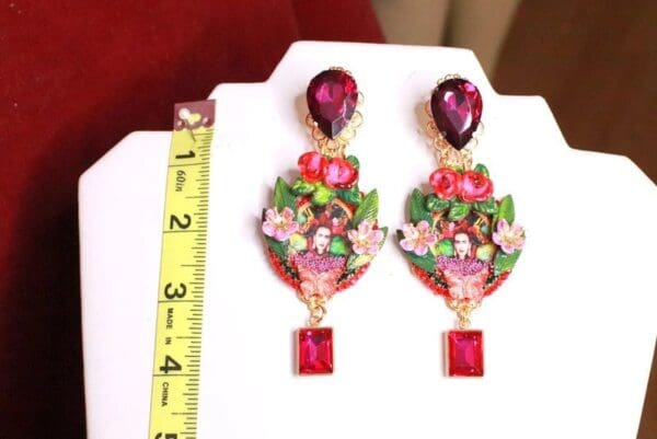SOLD! 8141 Frida Kahlo Fuchsia Studs Earrings - Image 3