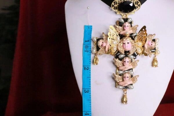 SOLD! 8142 Total Baroque Huge Cherubs Angels Black Cross Choker - Image 6