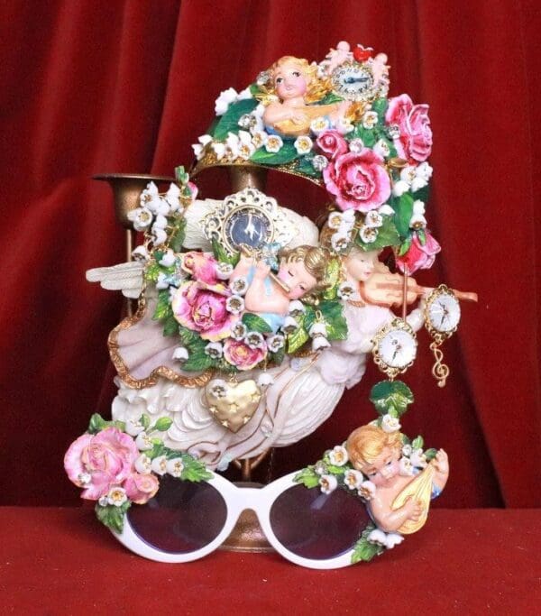 SOLD! 8142 Set Of Hand Painted Cherub Watch Fife Lily Of The Valley 3D Effect Statement Necklace+ Earrings - Image 2