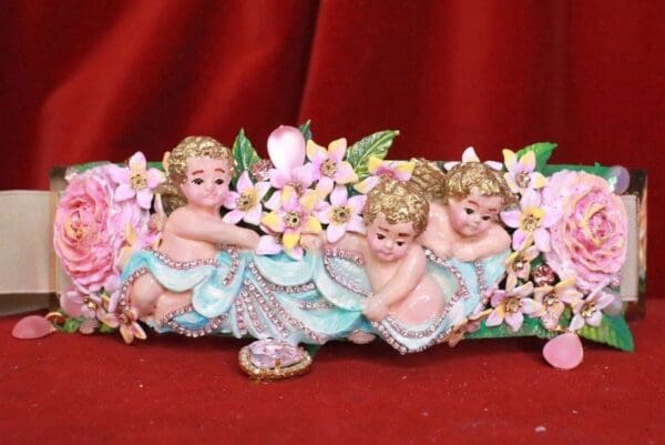 SOLD! 8156 Baroque Vintage Hand Painted Cherubs Angels Embellished Waist Gold Belt Size S, L, M - Image 6