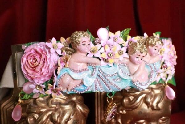 SOLD! 8156 Baroque Vintage Hand Painted Cherubs Angels Embellished Waist Gold Belt Size S, L, M - Image 10