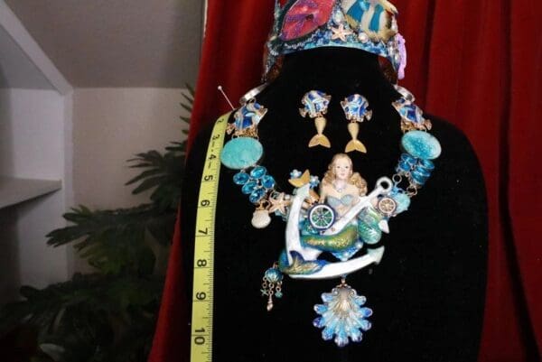 SOLD! 8159 Set Of Nautical Mermaid Genuine Chrysocolla Topaz Necklace+ Earrings - Image 7
