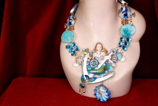 SOLD! 8159 Set Of Nautical Mermaid Genuine Chrysocolla Topaz Necklace+ Earrings - Image 8