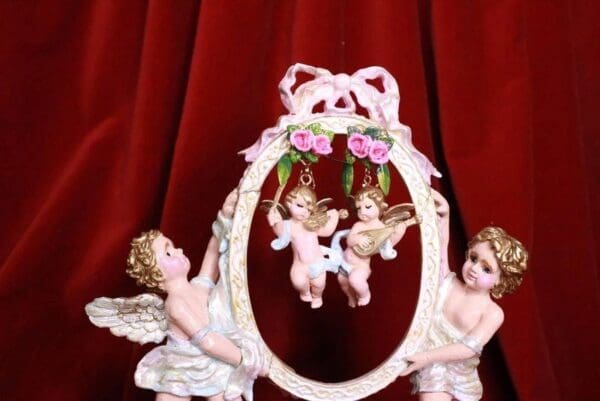SOLD! 8160 Musical Baroque Hand Painted Vivid Blue Cherubs Earrings Studs - Image 4