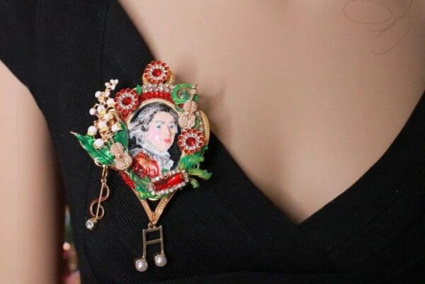 SOLD! 8169 Mozart Musical Hand Painted Lily Of The Valley Massive Brooch - Image 3