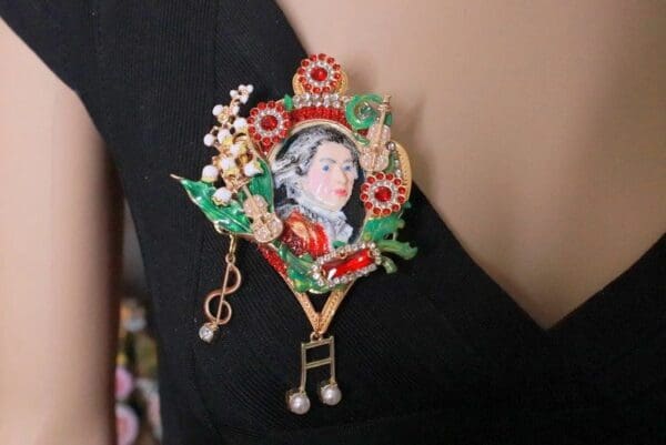 SOLD! 8169 Mozart Musical Hand Painted Lily Of The Valley Massive Brooch - Image 5