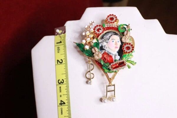 SOLD! 8169 Mozart Musical Hand Painted Lily Of The Valley Massive Brooch - Image 6