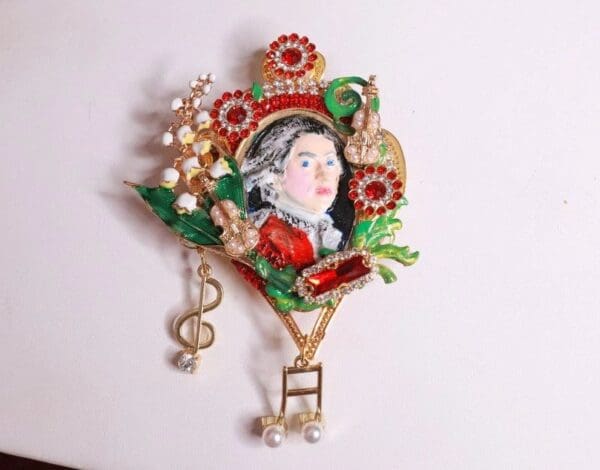 SOLD! 8169 Mozart Musical Hand Painted Lily Of The Valley Massive Brooch - Image 7